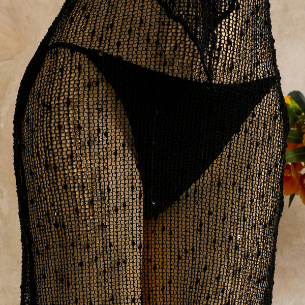 Black Solid Mesh Panel Bikini Set
