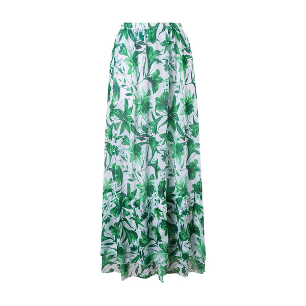 Green Floral One Piece Swimsuit With Maxi Cover Up