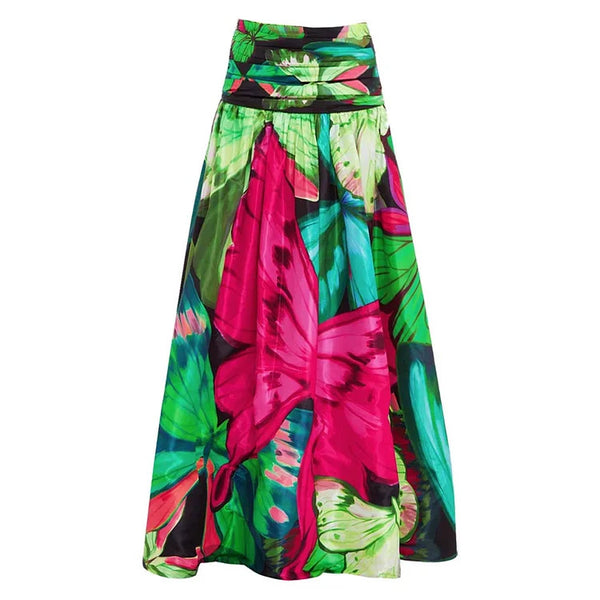 Green Tropical Tummy Control Swimsuit With Beach Skirt