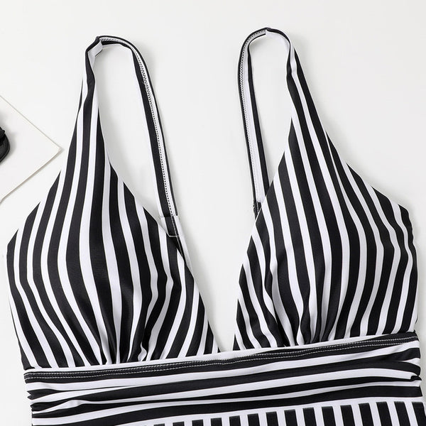Black Stripes One Piece Swimsuit