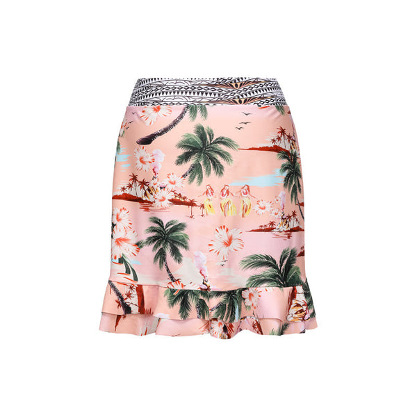 Light Pink Tropical Underwire Bikini Set With Sarong Beach Skirt