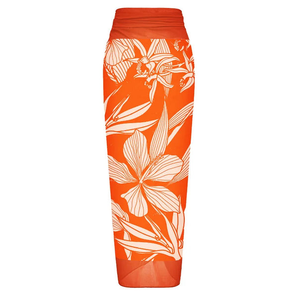 Orange Floral Tummy Control Swimsuit With Sarong