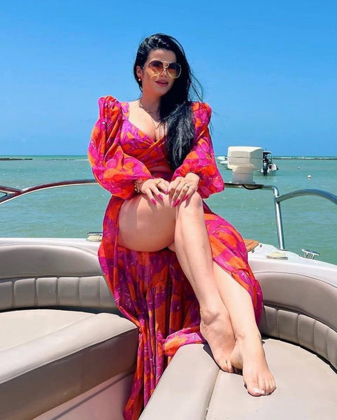 Pink Abstract Wrap Bikini Set With Sarong