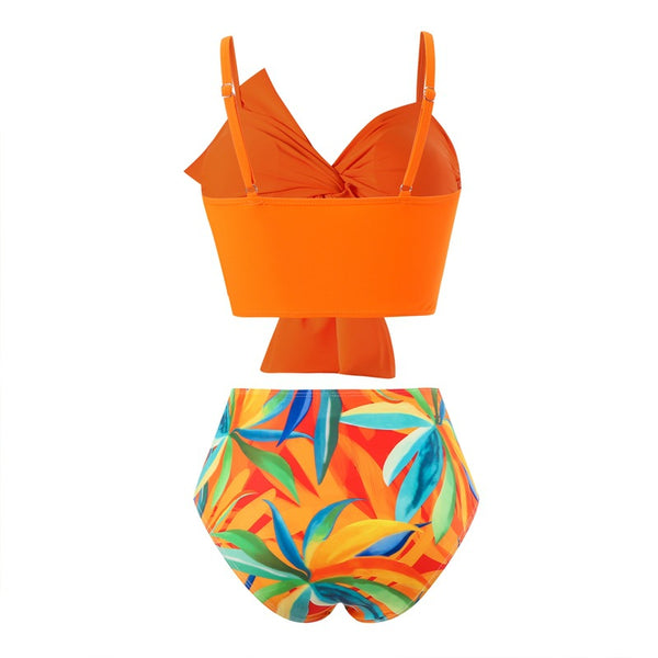 Front Knot Ruched Bikini Set Orange