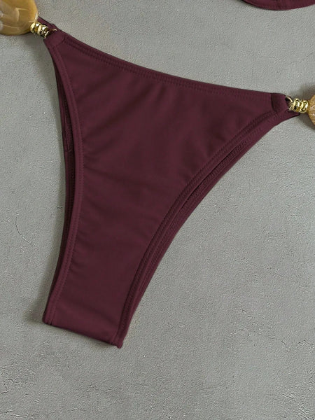 Maroon Solid Underwire Bikini Set