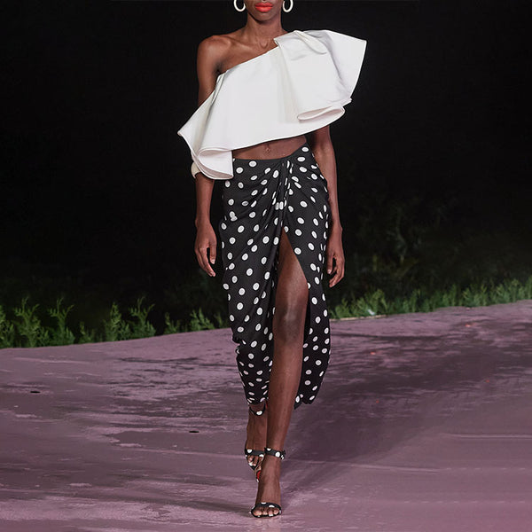 Multicolor Polka Dots Ruffle Bikini Set With Beach Skirt