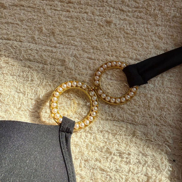 Black Solid Halter One Piece Swimsuit