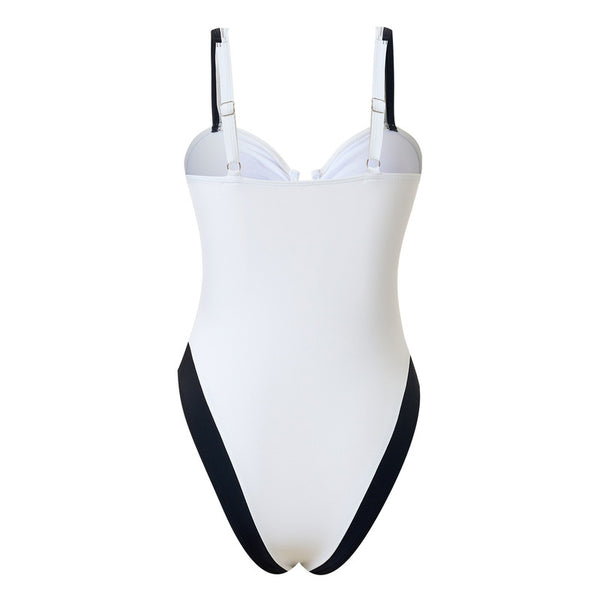White Solid Deep V One-Piece Set