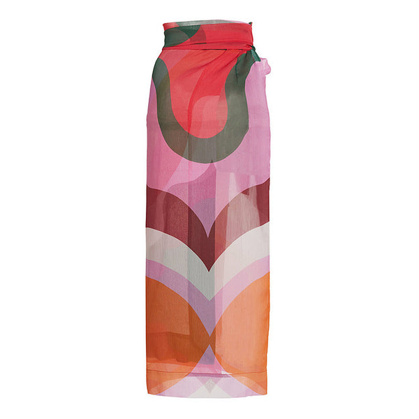 Multicolor Geometric One Shoulder One Piece Swimsuit With Sarong
