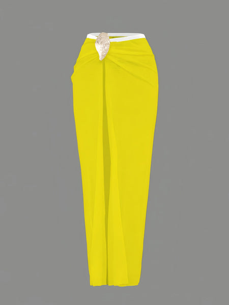 Yellow Solid Bikini Set Beach Skirt
