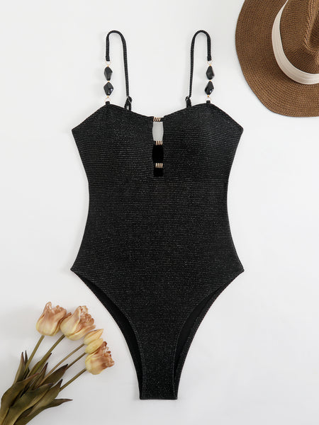 Black Solid Monokini Swimsuit