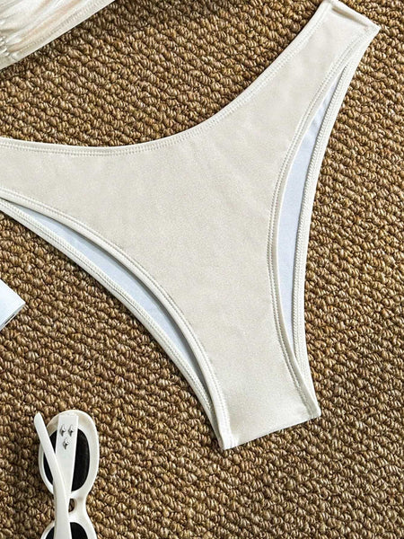 White Solid High Leg Bikini Set