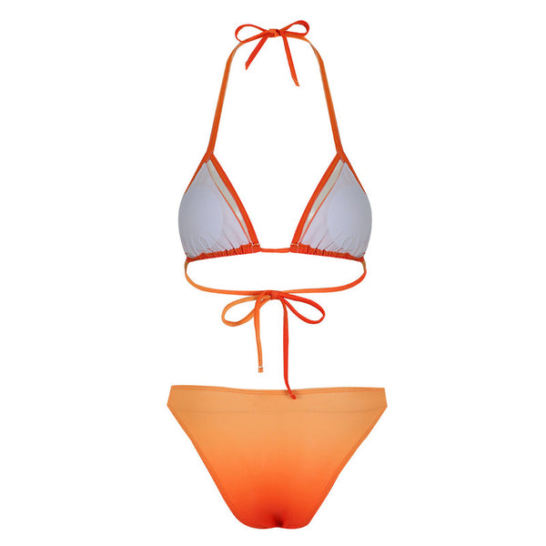 Gradient Bikini Mesh Skirt Three Piece Swimsuit Orange