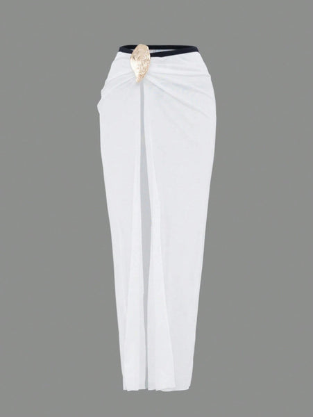 White Solid Bikini Set Beach Skirt