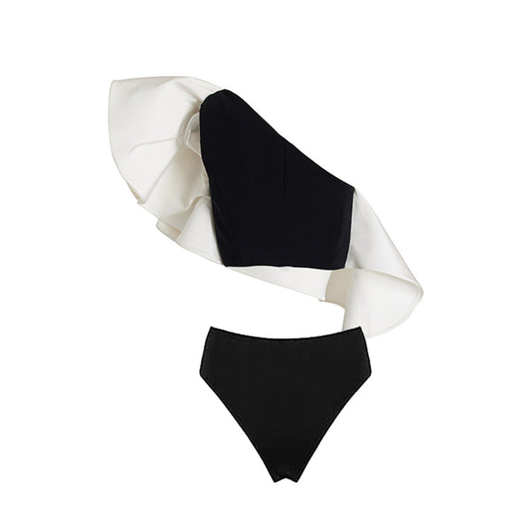 Multicolor Polka Dots Ruffle Bikini Set With Beach Skirt