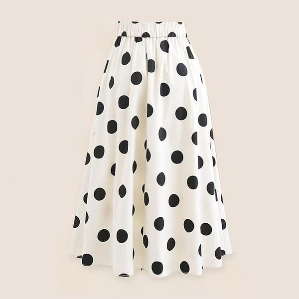 White Polka Dots One Piece Swimsuit With Beach Skirt