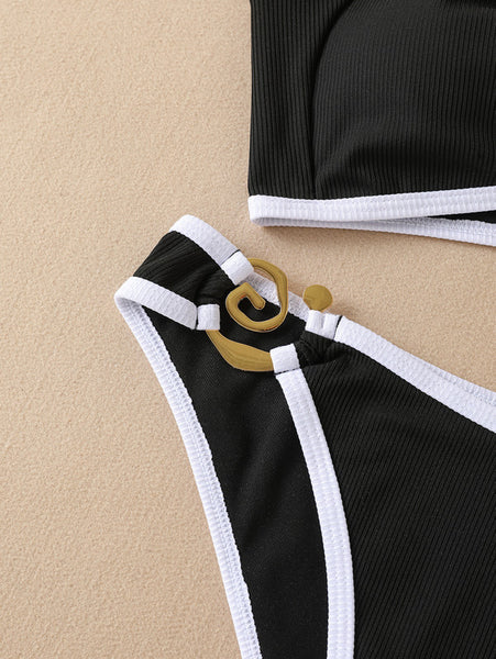 Black Solid Halter Bikini Set