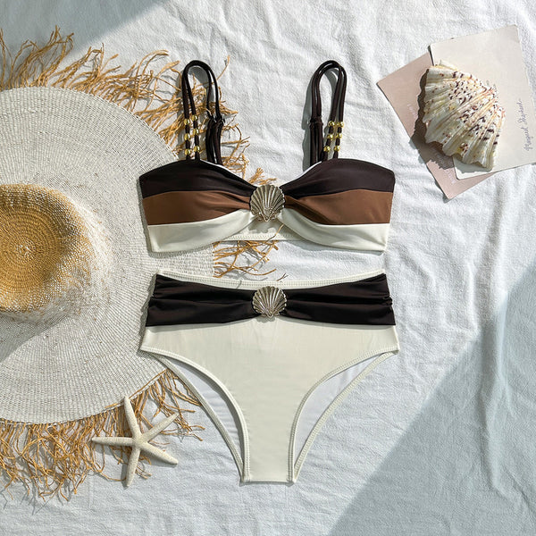 Multicolor Solid High Waisted Bikini Set