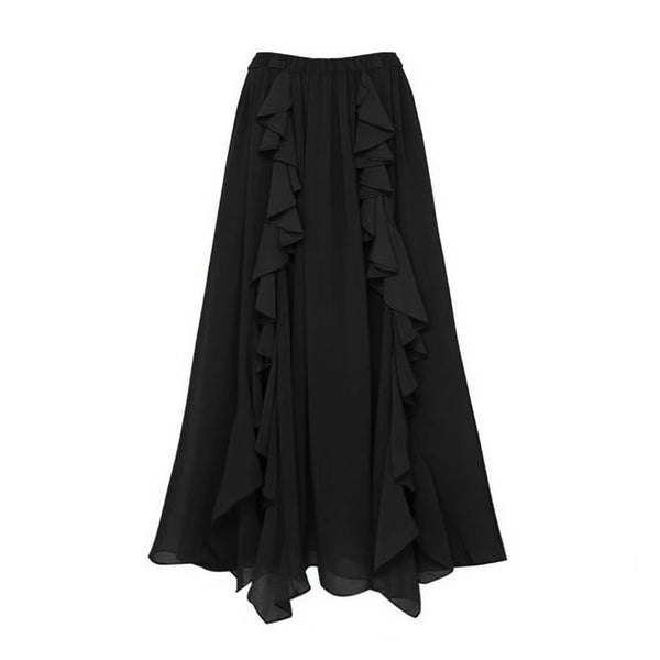 Black Solid Ruffle One Piece Swimsuit With Beach Skirt