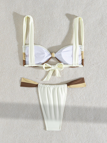 Multicolor Colorblock Thong Bikini Set