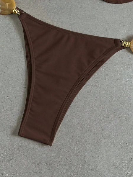 Dark Brown Solid Underwire Bikini Set