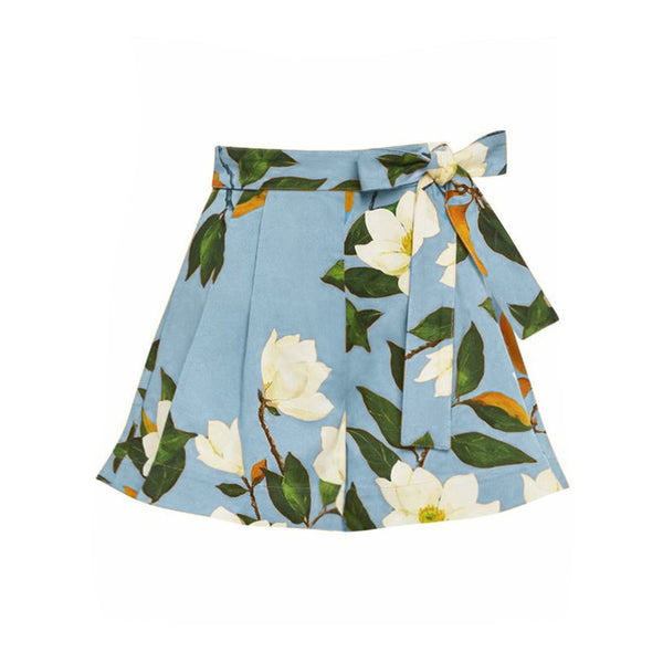 Sky Blue Floral One Shoulder One Piece Swimsuit With Beach Skirt
