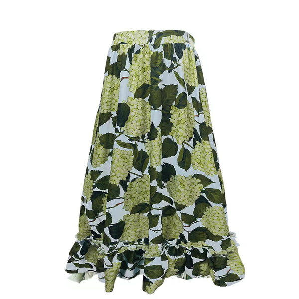 Green Tropical Off Shoulder One Piece Swimsuit With Beach Skirt