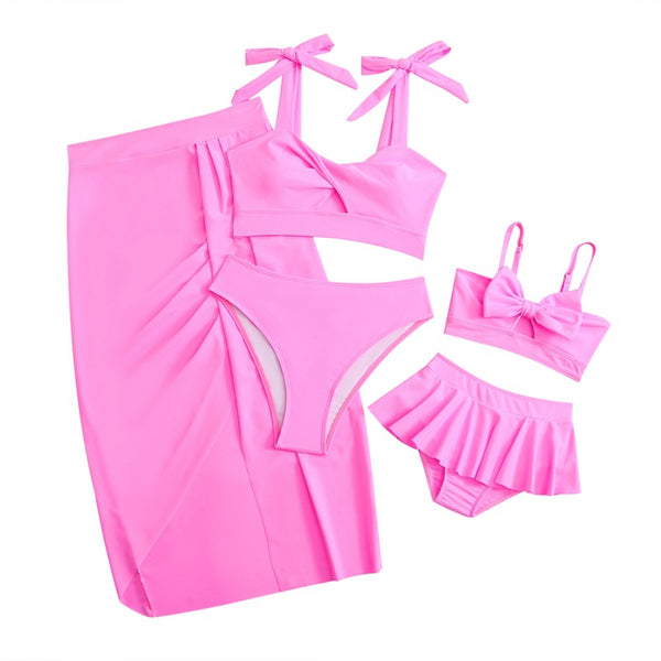 Ruched Tied Three-Piece Bikini Set Pink