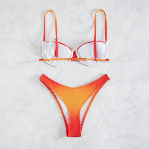 Faded Spaghetti Straps Two Piece High Waist Bikini Orange