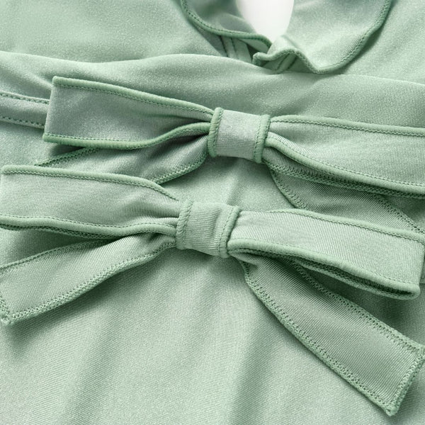 Light Green Solid Ruffle One Piece Swimsuit With Beach Skirt