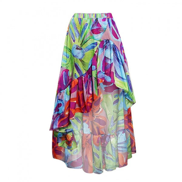 Multicolor Floral Deep V One Piece Swimsuit With Beach Skirt