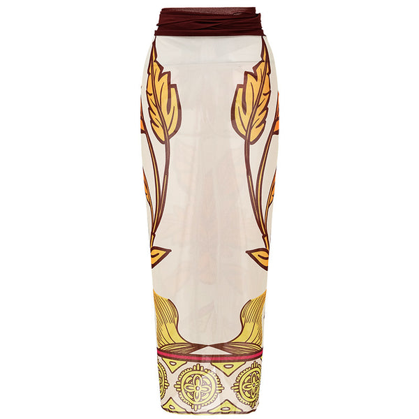 Multicolor Tropical One Shoulder One Piece Swimsuit With Sarong