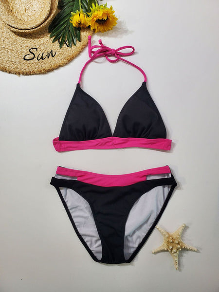 Multicolor Solid Bralette Bikini Set