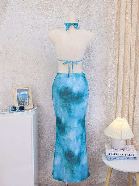 Blue Tie Dye Cut Out Maxi Dress