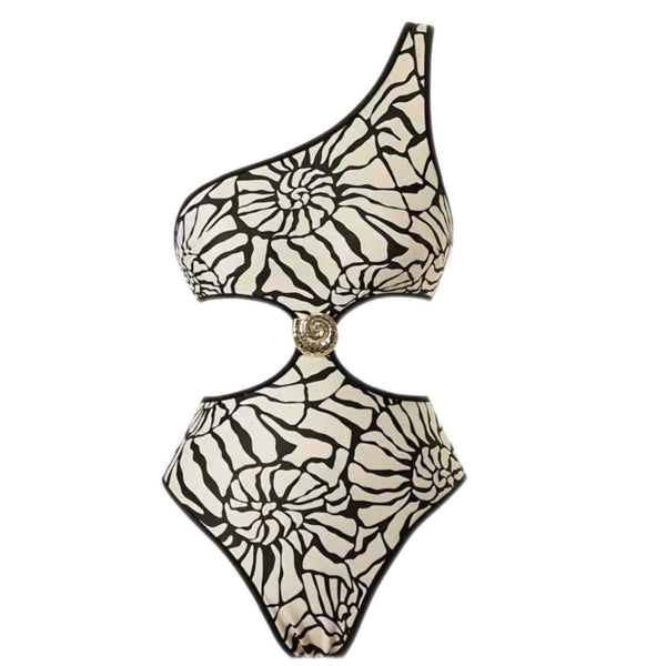 Multicolor Abstract Cut Out One Piece Swimsuit With Beach Skirt