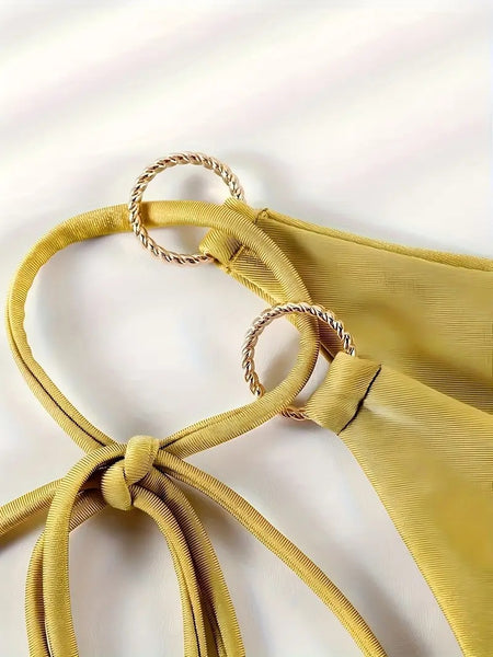 Yellow Solid Tie Side Bikini Set