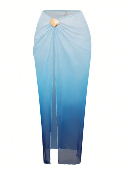 Blue Ombre Underwire Bikini Set With Sarong