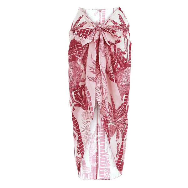 Multicolor Tropical One Shoulder One Piece Swimsuit With Sarong