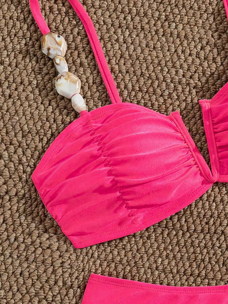 Pink Solid High Leg Bikini Set