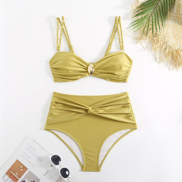 Solid Front Metal Décor Three Piece Swimsuit Ginger