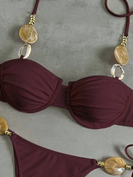 Maroon Solid Underwire Bikini Set