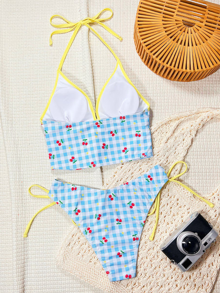 Light Blue Gingham Halter Bikini Set