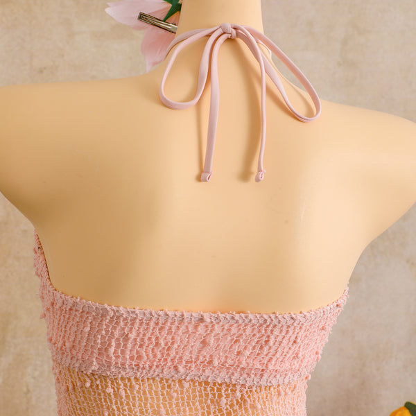 Light Pink Solid Mesh Panel Bikini Set
