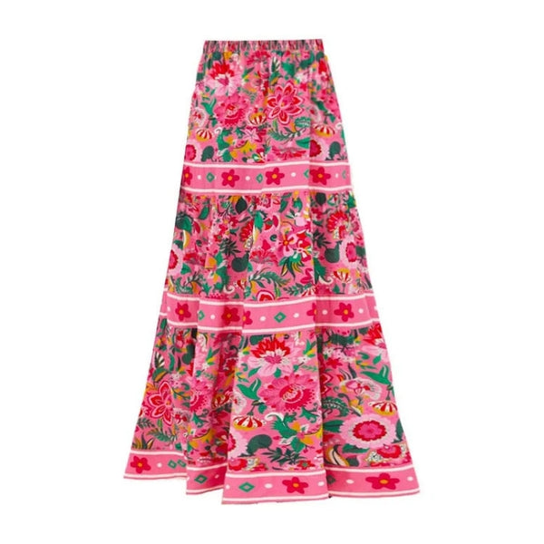 Pink Tropical Monokini Swimsuit With Beach Skirt