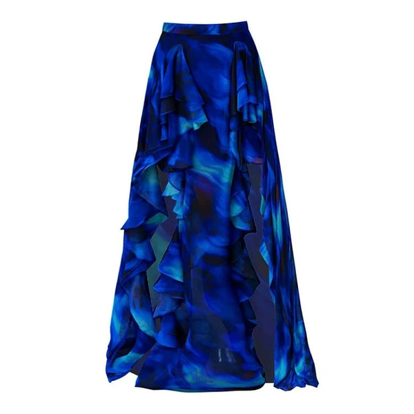 Blue Gradient High Cut One-Piece Swimsuit With Beach Skirt