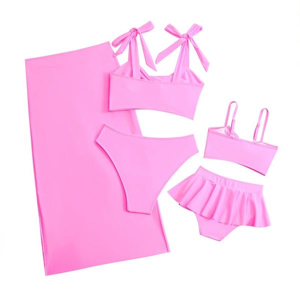 Ruched Tied Three-Piece Bikini Set Pink