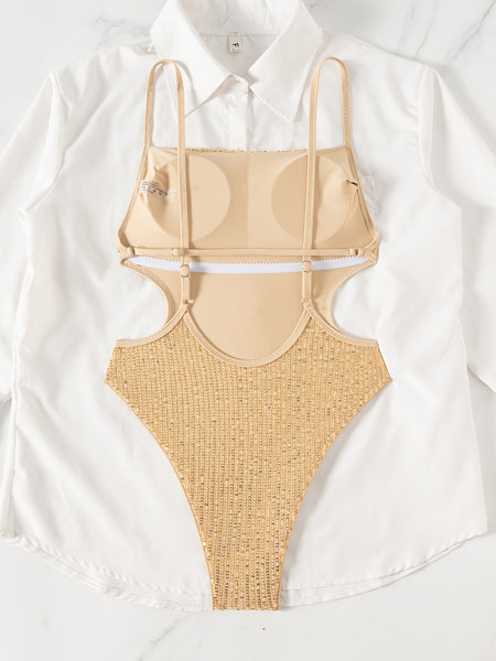 Gold Solid High Cut One Piece Swimsuit