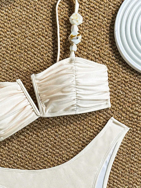 White Solid High Leg Bikini Set