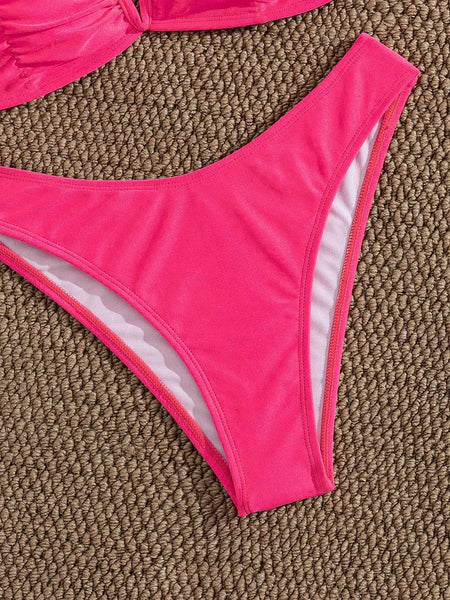 Pink Solid High Leg Bikini Set