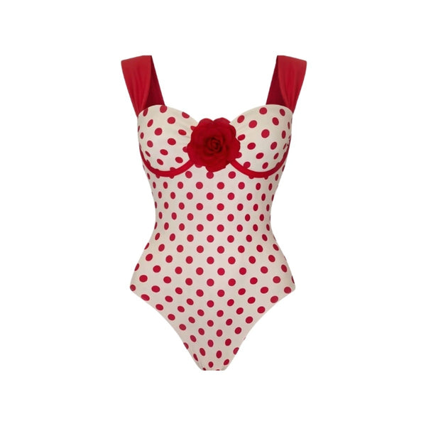 Red Polka Dots Underwire One Piece Swimsuit With Sarong